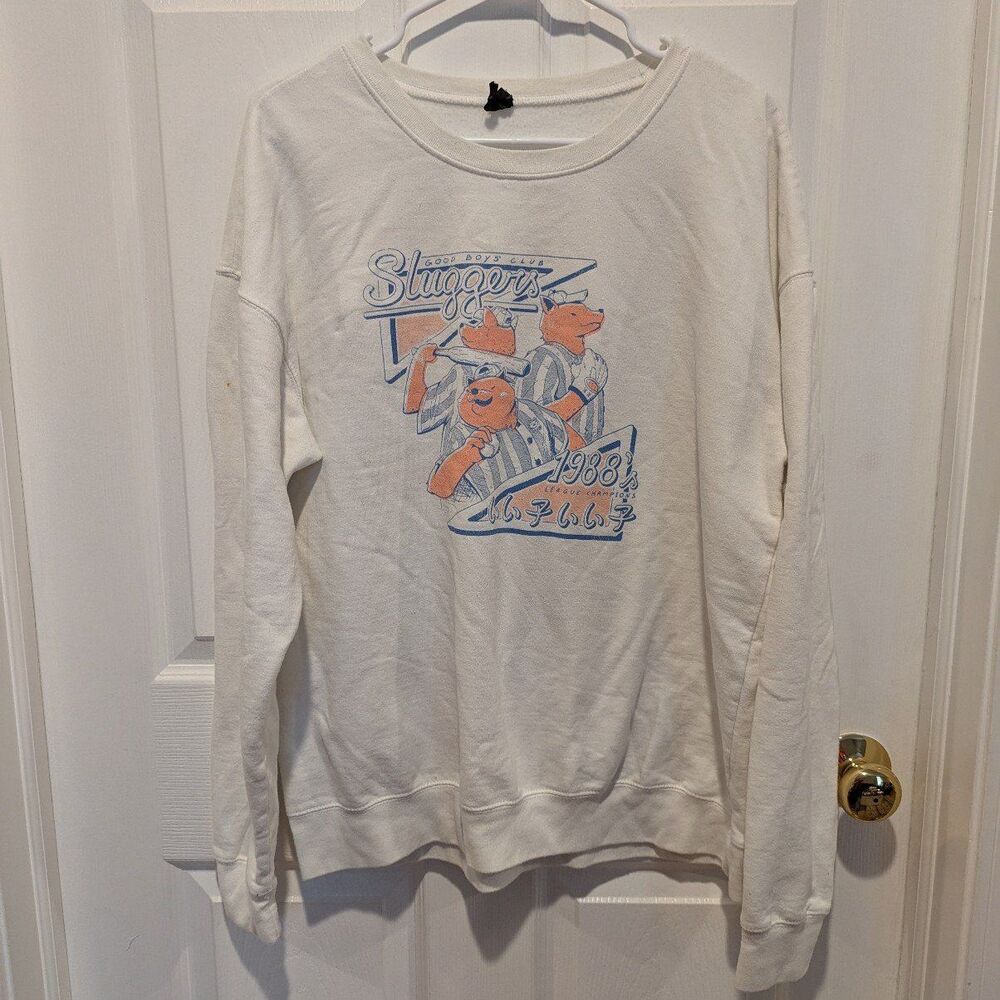 Tultex Size Large Cream Slub Sweatshirt Good Boys Slugger Club 1988 Retro Vibes